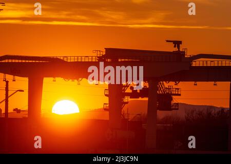 Vienna, moving gantry cranes in container terminal of port Freudenau, company WienCont in 02. district Leopoldstadt, Austria Stock Photo