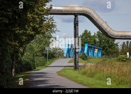 District heating pipeline on the Emscher, Essen, North Rhine-Westphalia, Germany Stock Photo