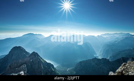 Scenice morning athmosphere at the top of Watzmann Stock Photo