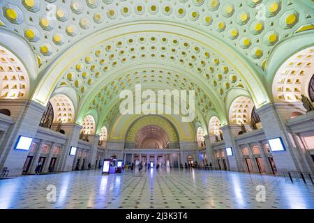 Washington DC, APR 3 2022 - Night interior view of the Union Station Stock Photo
