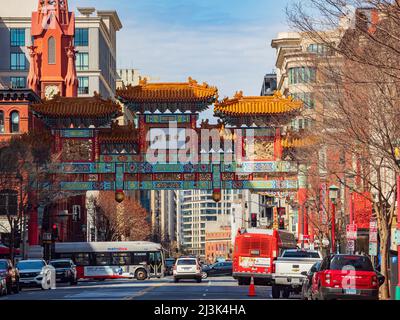 Washington DC, APR 4 2022 - Sunny view of the arch of Chinatown Stock Photo
