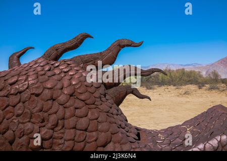 The Borrego Springs Serpent is the larger than life sculpture by Ricard Breceda in the Galleta Meadows in the town of Borrego Springs, California. Stock Photo