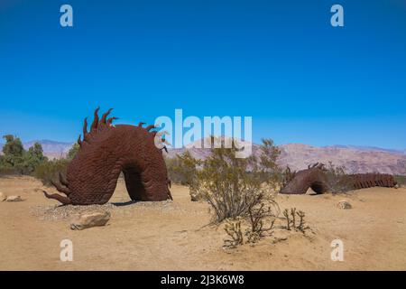 The Borrego Springs Serpent is the larger than life sculpture by Ricard Breceda in the Galleta Meadows in the town of Borrego Springs, California. Stock Photo