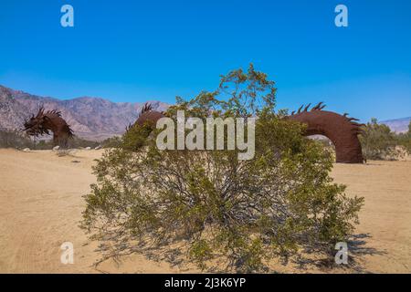 The Borrego Springs Serpent is the larger than life sculpture by Ricard Breceda in the Galleta Meadows in the town of Borrego Springs, California. Stock Photo