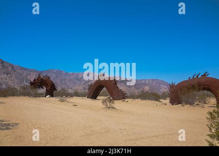 The Borrego Springs Serpent is the larger than life sculpture by Ricard Breceda in the Galleta Meadows in the town of Borrego Springs, California. Stock Photo