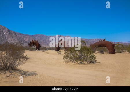 The Borrego Springs Serpent is the larger than life sculpture by Ricard Breceda in the Galleta Meadows in the town of Borrego Springs, California. Stock Photo