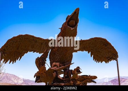 The 'Incredible Wind God Bird' metal sculpture by the artist Ricardo Breceda in the Galleta Meadows in Borrega Springs, California. Stock Photo