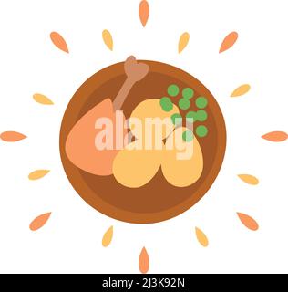 Abstract icon juicy chicken with potatoes with splashes on a white background - Vector illustration Stock Vector