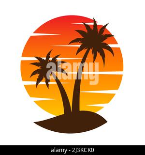flat PALM BEACH circle tree sunset logo design Stock Vector Image & Art ...