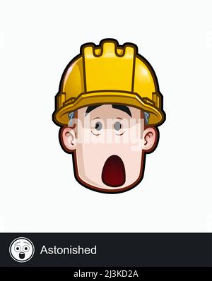 Icon of a construction worker face with Astonished emotional expression. All elements neatly on well described layers and groups. Stock Vector