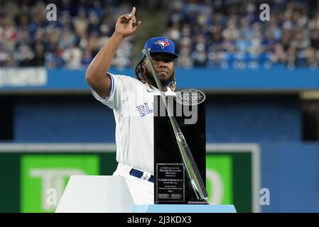 Toronto, Canada. 08th Apr, 2022. April 8, 2022, Toronto, ON, CANADA: Toronto  Blue Jays shortstop Bo Bichette (11) is introduced during an opening  ceremony prior to MLB baseball action against the Texas