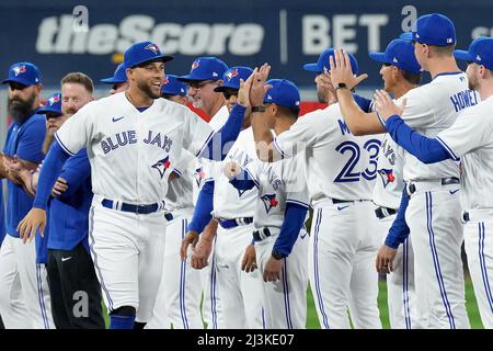 George Springer 4 Toronto Blue Jays baseball player action pose