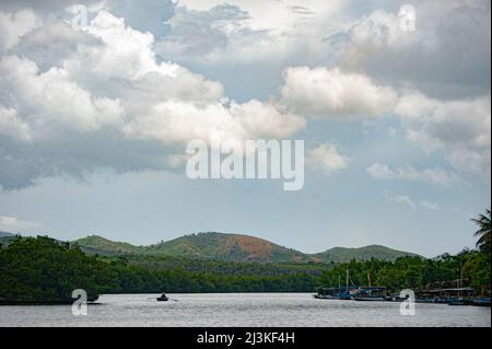 Fishing boats in the harbor at Playa La Boca near Trinidad, Cuba. Stock Photo