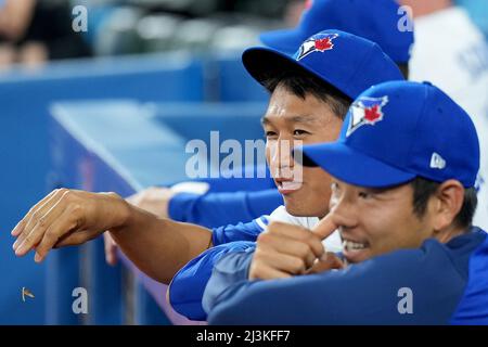 Toronto, Canada. 08th Apr, 2022. April 8, 2022, Toronto, ON, CANADA: Toronto  Blue Jays shortstop Bo Bichette (11) is introduced during an opening  ceremony prior to MLB baseball action against the Texas