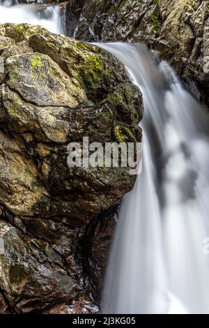 Wheelchair accessible,short 400m walk from car park,The Afon Sychryd river in Rhondda Cynon Taf,easiest to get to,near Dinas Rock,cascades of water,mo Stock Photo