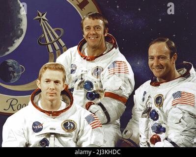 The prime crew of the Apollo 14 lunar landing mission. From left to right they are: Stuart Roosa, Alan Shepard and Edgar Mitchell Stock Photo