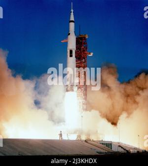The huge, 363-feet tall Apollo 8 rocket is launched from Kennedy Space Center. December 21 1968 Stock Photo