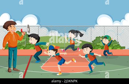 Kids playing red light green light game illustration Stock Vector