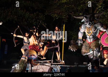 Panaji, Goa, India, March 26th 2022: A medley of colours and float parades depicting scenes from Hindu mythology up Panjim Goa for Shigmo festival Stock Photo