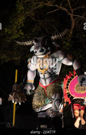 Panaji, Goa, India, March 26th 2022: A medley of colours and float parades depicting scenes from Hindu mythology up Panjim Goa for Shigmo festival Stock Photo