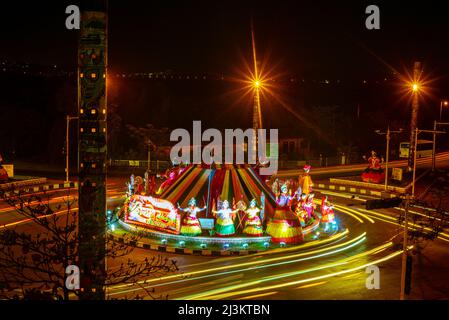 Panaji, Goa, India, March 26th 2022: A medley of colours and float parades depicting scenes from Hindu mythology up Panjim Goa for Shigmo festival Stock Photo