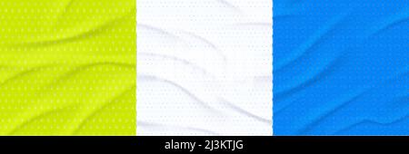 Textures of sports jersey, athletic shirt material. Vector realistic set of seamless patterns of modern mesh textile for sport wear. Abstract backgrou Stock Vector