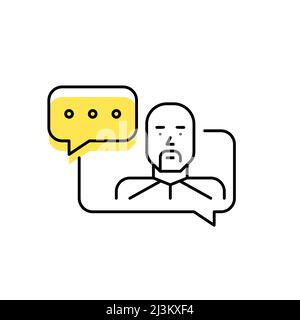 Young sporty man chatting on social media. Pixel perfect, editable stroke minimal icon Stock Vector