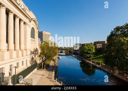 Buildings and park areas along the Rideau Canal; Ottawa, Ontario, Canada Stock Photo