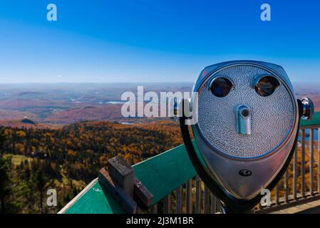 Telescope viewer at Mont Tremblant Ski Resort in Quebec, Canada; Mont-Tremblant, Quebec, Canada Stock Photo