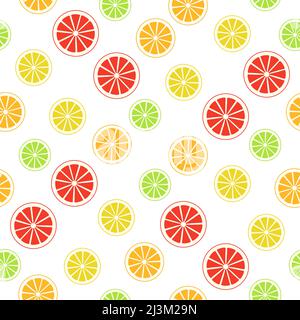 Citrus variety seamless pattern. Bright wallpaper texture with orange, lemon, lime, grapefruit. Sweet juicy background Stock Vector