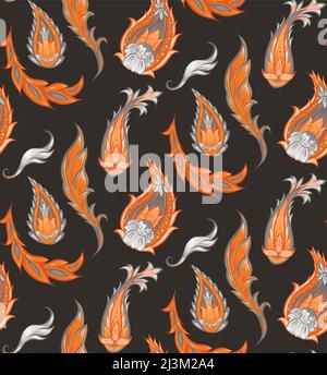 Vector seamless paisley pattern with tribal pattern and leaves on dark background. Boho texture with buta and floral ornament for wallpaper. Fabric Stock Vector
