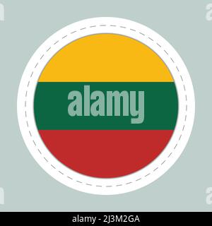 Sticker ball with flag of Lithuania. Round sphere, template icon. Lithuanian national symbol. Glossy realistic ball, 3D abstract vector illustration Stock Vector