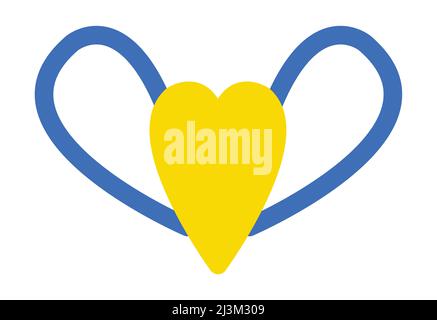 Love Ukraine clipart element. Blue and yellow vector hearts with wings, colors of Ukrainian flag Stock Vector