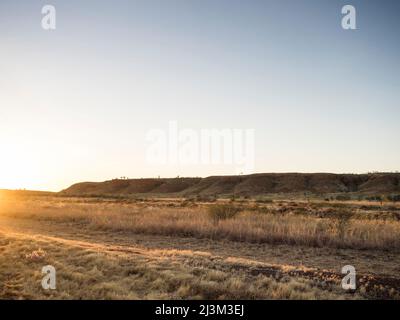 Sunrise on the Great Northern Highway near the Ngumpan Cliffs, Kimberley Stock Photo