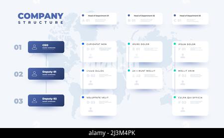 Business organization table. Company structure infographic template with corporate hierarchy elements. Vector illustration Stock Vector