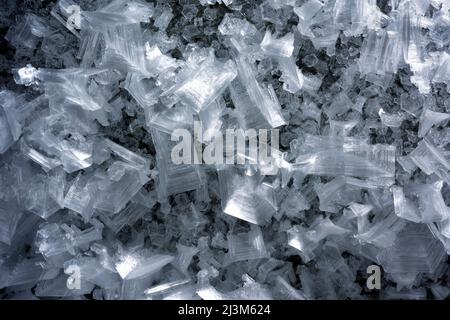 Detail photograph of the giant ice crystals clinging to the walls and ceiling of one section midway inside The Crystal Palace. It seemed a common o... Stock Photo