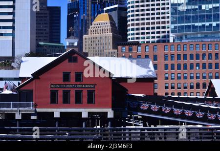 Boston Harbor, in Massachusetts, was the site of the Boston Tea Party demonstration of 1773, protesting British taxation and unfair trade policies. Stock Photo