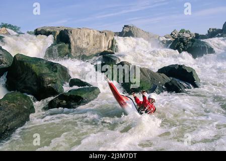 Kayaker in rapids at Great Falls on the Potomac River.; GREAT FALLS, POTOMAC RIVER. Stock Photo
