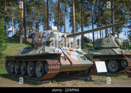 PAROLA, FINLAND - JUNE 10, 2017: Captured Soviet tank T-34-85 from the period of World War II in the tank museum of the city of Parola Stock Photo