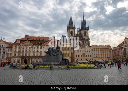 PRAGUE, CZECH REPUBLIC - APRIL 23, 2018: Cloudy April evening on the Old Town Square