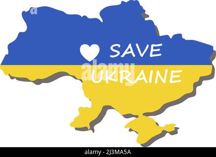 Stop War in Ukraine concept vector illustration. Heart, love for Ukraine, Ukrainian flag and map illustration. Save Ukraine from Russia. Vector illustration Stock Vector