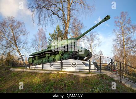 PRIOZERSK, RUSSIA - OCTOBER 24, 2021: View of the tank-monument IS-3 on an October sunny day Stock Photo