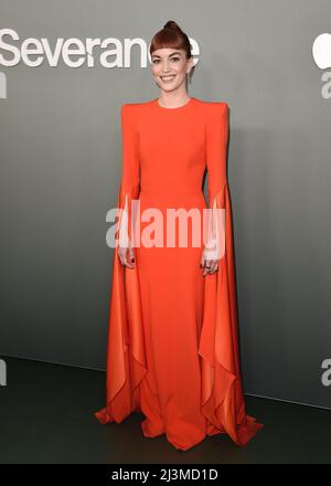 Los Angeles, USA. 08th Apr, 2022. Britt Lower walking on the red carpet at Apple Original Series 'Severance' finale screening event at the DGA Theater in Los Angeles, CA on April 8, 2022. (Photo By Scott Kirkland/Sipa USA) Credit: Sipa USA/Alamy Live News Stock Photo