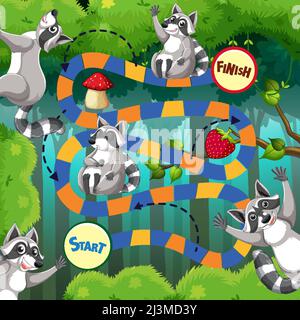Game design with raccoons in the woods illustration Stock Vector
