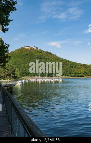 Waldeck Castle on a mountain over the Edersee on a beautiful summer day Stock Photo