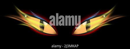 Witch eyes with fire flames, isolated on black background. Wizard eyes vector illustration. Stock Vector
