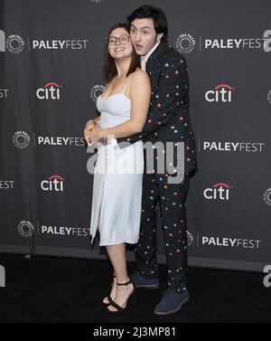 (L-R) Melissa Rivera and Gianni DeCenzo at PaleyFest LA - COBRA KAI