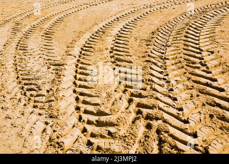 abstract composition for tracks on sand from tire Stock Photo