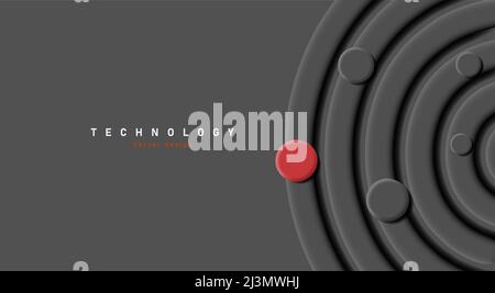 Wallpaper with mono chrome black circles rings and red accent. Vector illustration Stock Vector