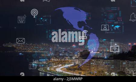 Global connection and the internet network modernization in smart city . Concept of future 5G wireless digital connecting and social media networking Stock Photo